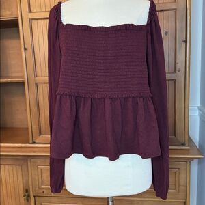 American Eagle Peplum Smocked Long Sleeve Top, Size XL, NWT